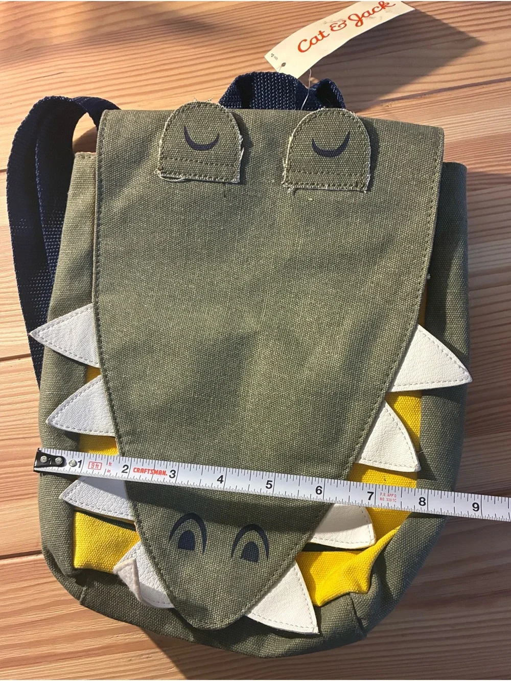 Cat & Jack Olive Green Crocodile Kids' Backpack with Yellow & White Accents